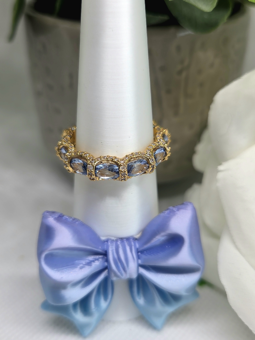Aqua Blue Eternity Band On Gold Plating